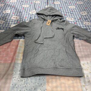 Stussy Gray Hooded Sweatshirt With Drawstrings And Side Pockets